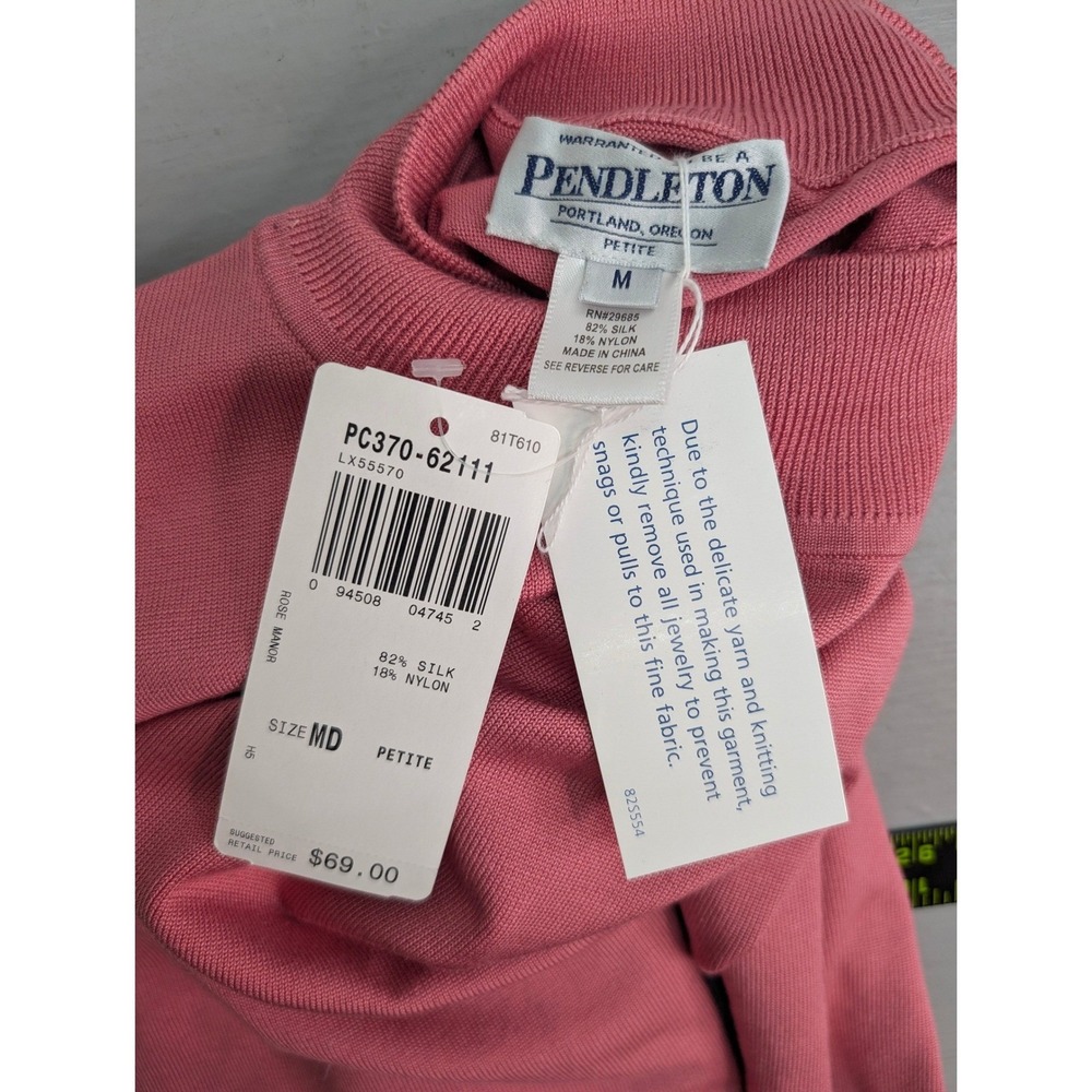 Pendleton Mock Neck Sweater Women's Petite Size M Rose Silk Nylon Pullover NWT - Picture 8 of 10